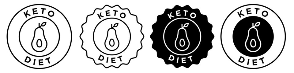 Keto diet icon symbol sign set collection in emblem badge style seal stamp for web app ui. Vector round circle label sticker. Diet meal of natural organic food product for health fitness friendly.