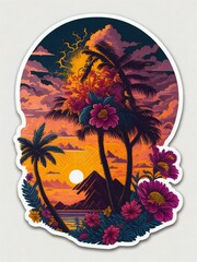 tropical island with palm trees sticker