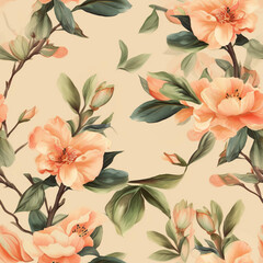 Floral Repeating Pattern Peach Beige Neutral Cream