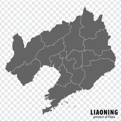 Blank map  Province Liaoning of China. High quality map Jiangsu with municipalities on transparent background for your web site design, logo, app, UI. People's Republic of China.  EPS10. - obrazy, fototapety, plakaty