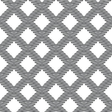 Grid waffle black and white vector seamless pattern. Hatched lines waffled ornamental background. Repeat geometric striped backdrop. Waffle ornaments with hatches, lines, stripes. Endlrss texture
