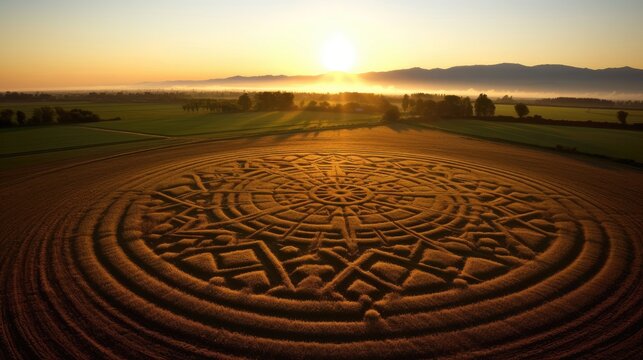 Eerie crop circles, etched into fields under the cover of night, puzzle humanity with their enigmatic messages. Generative AI