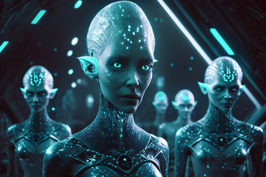 Starseed people as human aliens from other galaxies, fictitious person. AI generated image