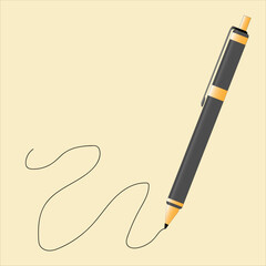 The pen is writing. On a yellow background. Vector illustration.