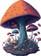 Vector Celestial Mystical mushrooms, magic mushroom with flowers for printing.