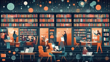 Digital libraries: Images depict individuals accessing digital libraries, browsing online resources, or downloading e-books, showcasing the convenience and abundance of information available online
