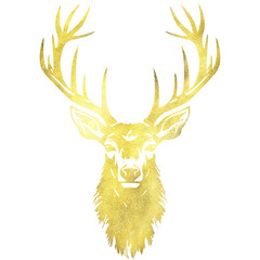 Deer head golden glitter illustration. Wild nature artistic print artwork