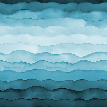 Watercolor sea ocean wave blue indigo colored seamless pattern © Olga