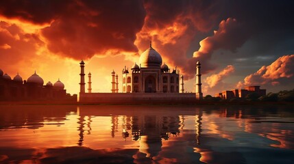 Fototapeta premium Enchanting backdrop featuring the timeless beauty of Taj Mahal