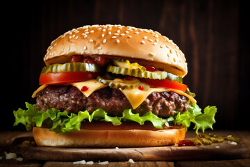 fast snack sandwich food fast food hamburger fat meat beef burger. Generative AI.