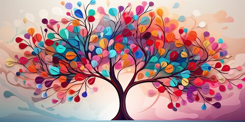 desktop wallpaper  Blossoming Canopy: A Colorful Tree with Hanging Branches Creates a Abstraction in this Vibrant Wallpaper, Perfect for Interior Mural Wall Art D Generative AI Digital Illustration