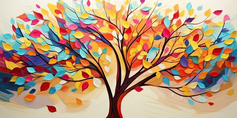 desktop wallpaper  Blossoming Canopy: A Colorful Tree with Hanging Branches Creates a Abstraction in this Vibrant Wallpaper, Perfect for Interior Mural Wall Art D Generative AI Digital Illustration