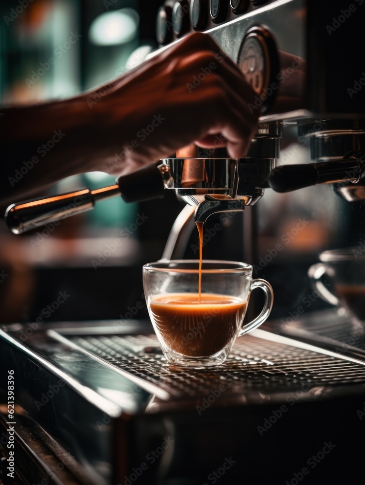 Poster A person is pouring a cup of coffee. Generative AI image.