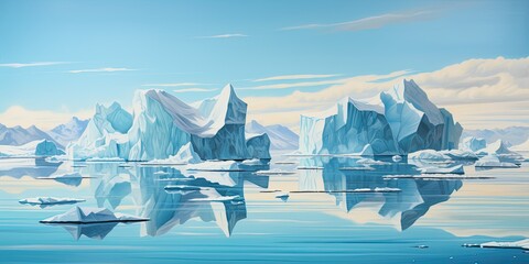 caribbean islands Floating Icebergs in a Turquoise Blue Sea - Frozen Serenity - Crisp Reflections & Clear Blue Skies  Generative AI Digital Illustration