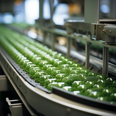 Fototapeta premium Pills on a conveyor belt in a manufacturing plant. Generative AI. 