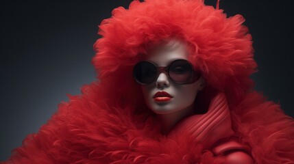 A woman in a red coat and sunglasses. Generative AI image.