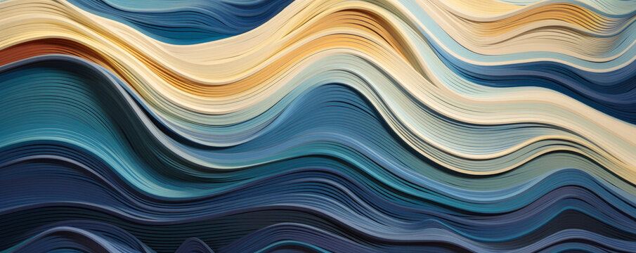 symphony of abstract waves and ripples on a serene background, evoking a sense of tranquility and balance panorama