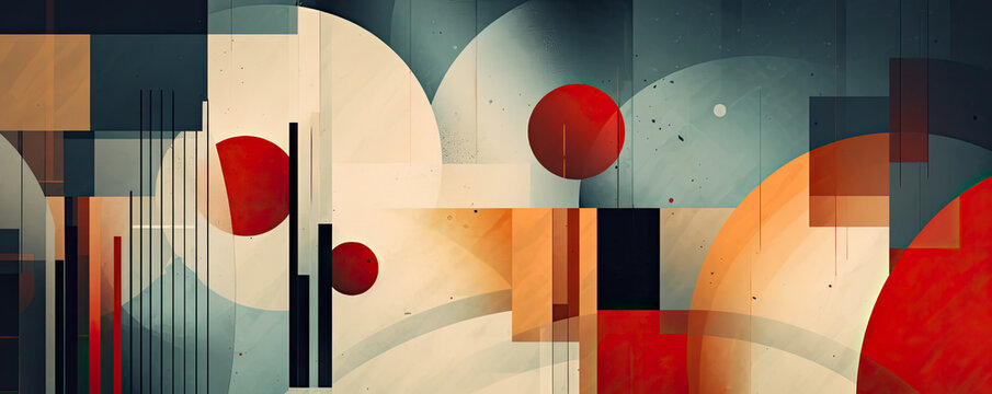 burst of abstract geometric forms on a minimalistic background, conveying a sense of simplicity and modernity panorama
