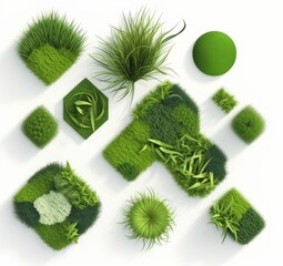 Fresh, Green 3D Lawn Grass Shapes on a Bright White Background Generative AI