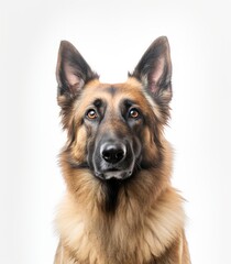Loyal Belgian Shepherd Dog Sitting in Front of White Background Generative AI