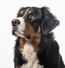 Adorable Bernese Mountain Dog Sitting in Front of White Background Generative AI