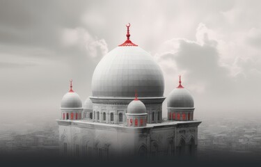 Obraz premium Black & White Portrait of the Magnificent Dome of the Mosque Generative AI