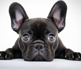 Cute Black French Bulldog Lying on a White Surface - Perfect for Your Home Decor! Generative AI