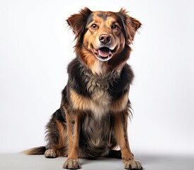Adorable Brown and Black Dog Sitting Contentedly in Front of a White Background Generative AI