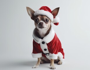 Adorable Chihuahua in Festive Santa Outfit, Ready for the Holidays! Generative AI