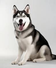 Happy Husky Dog Sitting Against White Background with Tongue Out Generative AI