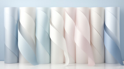 white , blue and pastel Roll of fabrics