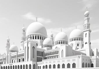 Black and White Mosque with Domes: A Majestic Architectural Landscape Generative AI