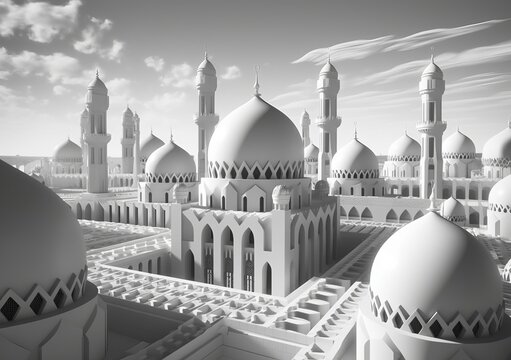 Beautiful Black & White Mosque with Domes - Perfect for Stock Photos Generative AI