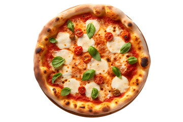 italian pizza margherita with mozzarella cheese and basil leaves