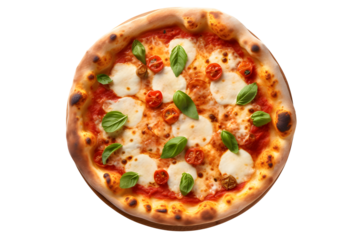 italian pizza margherita with mozzarella cheese and basil leaves