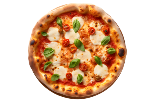 italian pizza margherita with mozzarella cheese and basil leaves