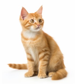 Adorable Orange Kitten on White Background Generative AI
