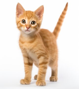 Cute Orange Kitten on White Background - Perfect for Stock Photos! Generative AI