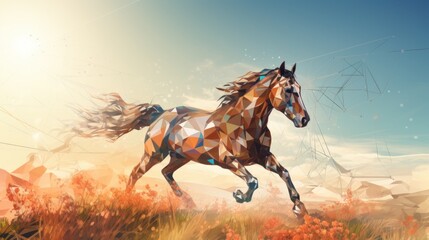 Fototapeta na wymiar A horse running through a field of tall grass. Generative AI image.