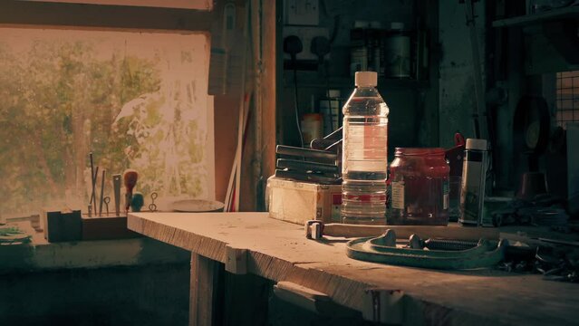 Work Table In Garage Nostalgic Scene
