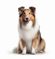 Happy Collie Dog Sitting on White Background - Perfect for Your Design Needs! Generative AI