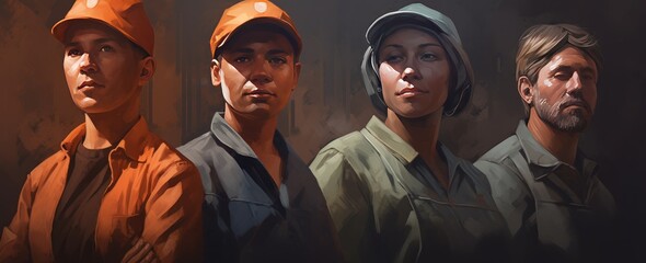 Obraz premium Group of Diverse Workers Ready to Take on Any Challenge - Stock Vector Illustration Generative AI