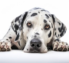 Adorable Dalmatian Dog with Brown Spots and Black Eyes Lying Down Generative AI