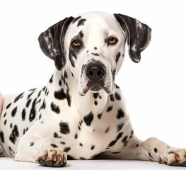 Adorable Dalmatian Dog Lying Down with Brown Spots and Black Eyes Generative AI