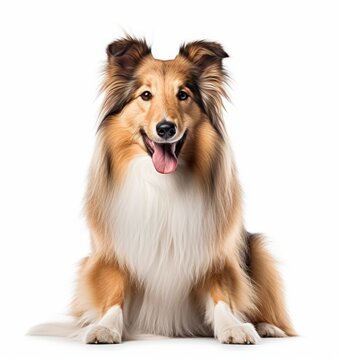 Adorable Collie Dog Sitting on White Background - Perfect for Stock Photos or Vector Images Generative AI