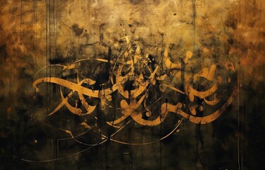 Beautiful Islamic Calligraphy Wallpaper - Gold & Black Paint Design Generative AI