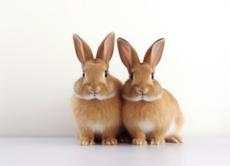 Adorable Bunnies Cuddling Together on White Background Generative AI