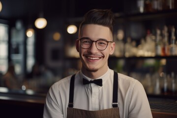 Obraz premium Young Smiling Cafeteria Server Serving Customers with a Smile! Generative AI
