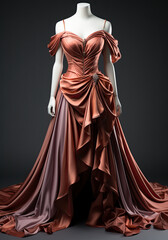 Naklejka premium A dress on a mannequin display on a black background. Generative AI.