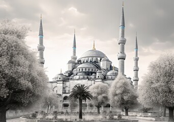 Black and White Photography of The Blue Mosque: Capturing the Beauty of Istanbul Generative AI